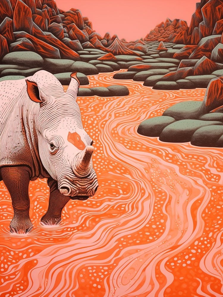 Polka Dot Rhino In The River 1