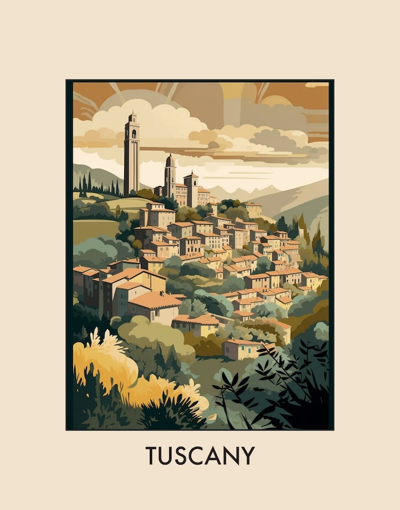 Tuscany Italy 2 Vintage Travel Poster