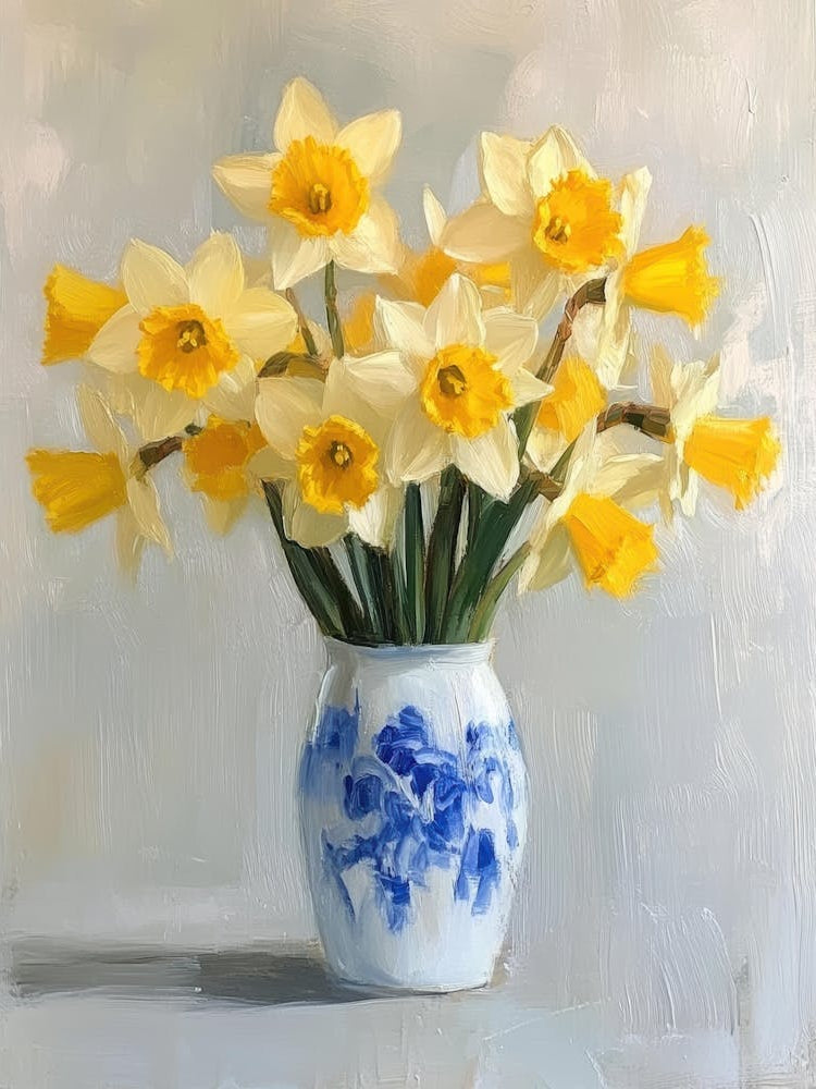 Daffodils In A Blue And White Vase 3