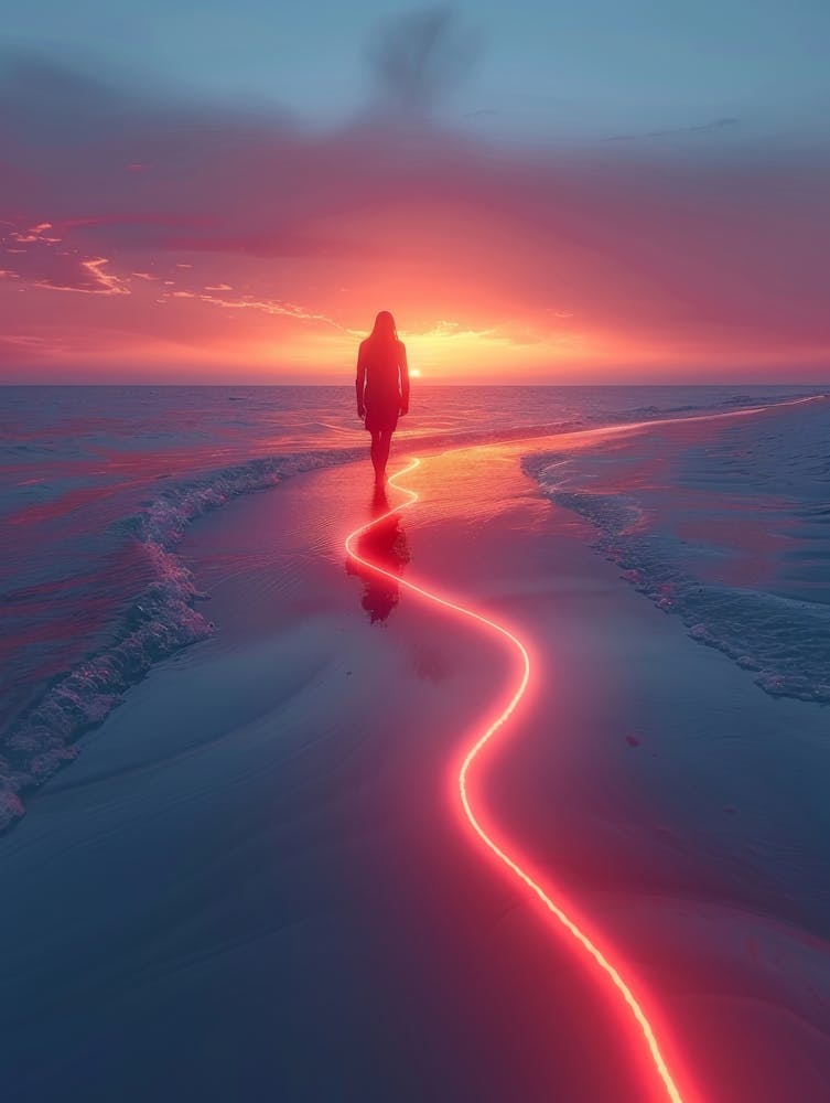 Person Walking On The Beach At Sunset