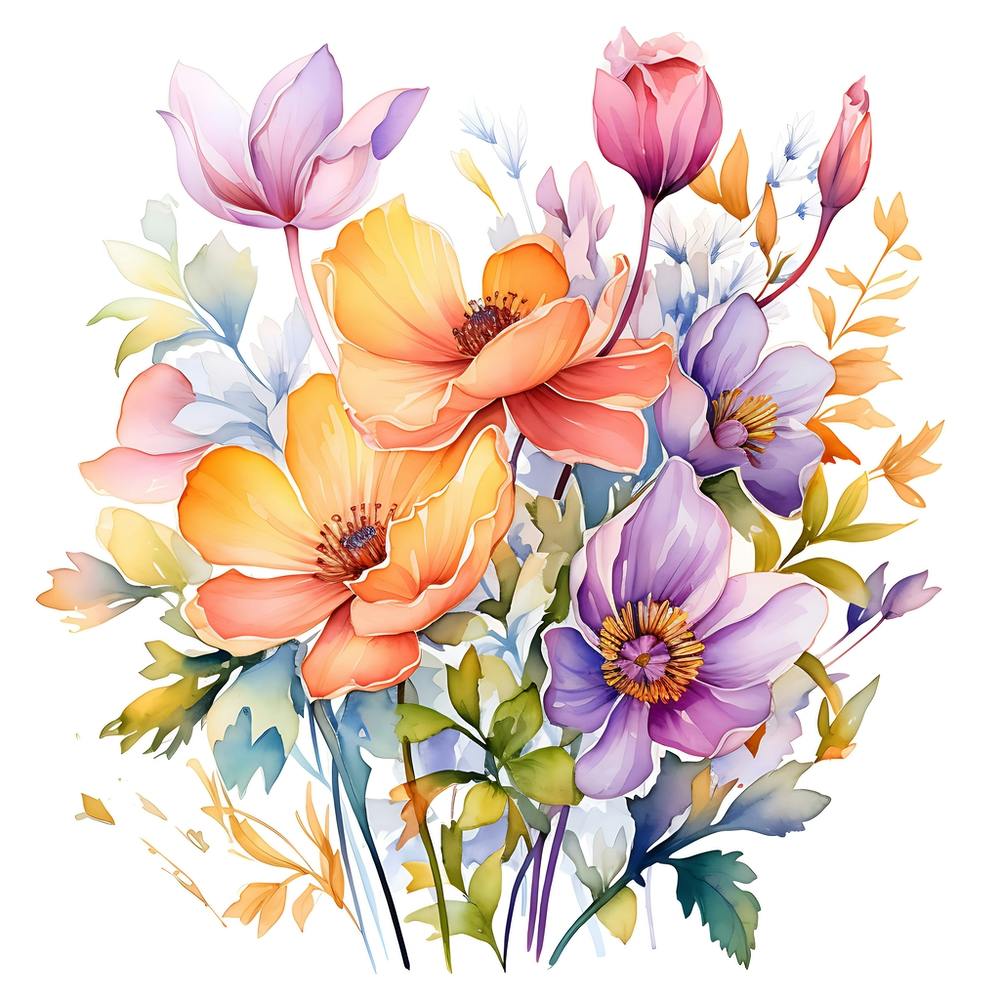 Vibrant Colorful Flower Market Watercolor