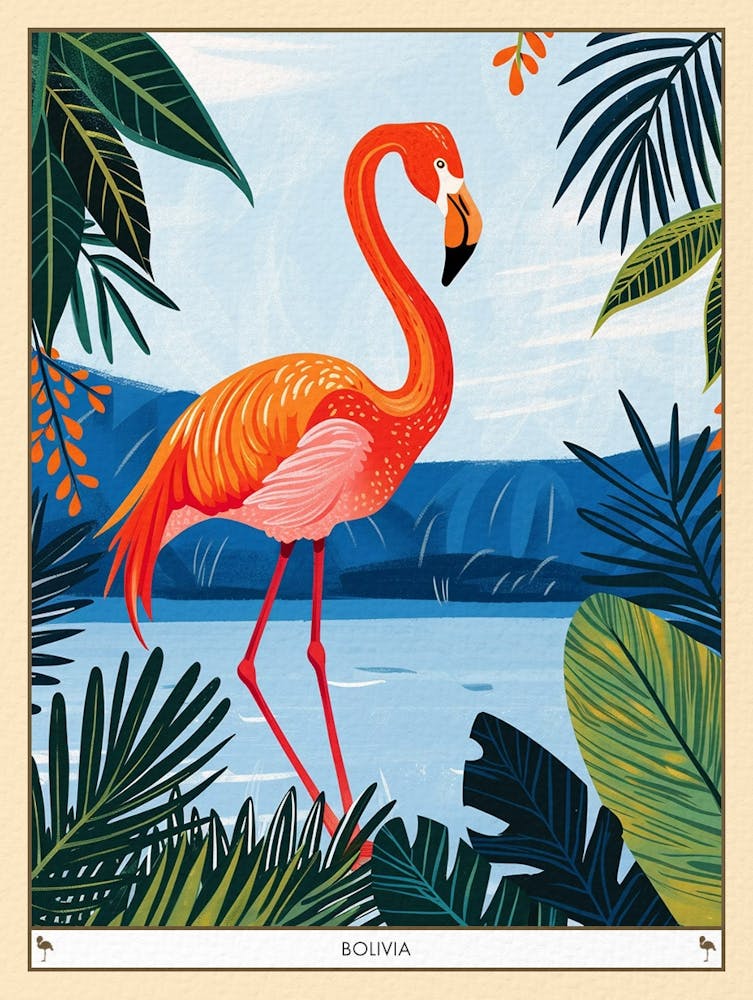 Grand Flamant Bolivie Illustration Tropicale 9 Affiche
