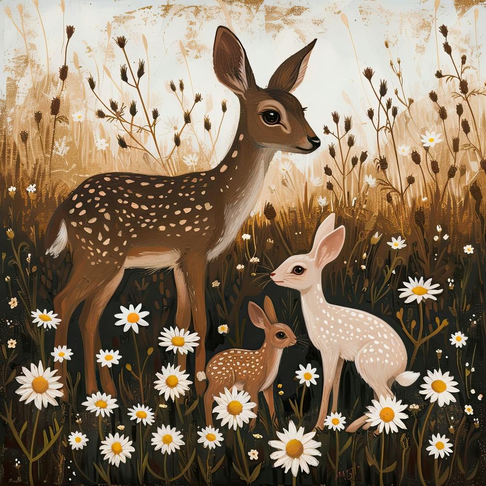 Deer And Rabbits Fairycore Painting 2
