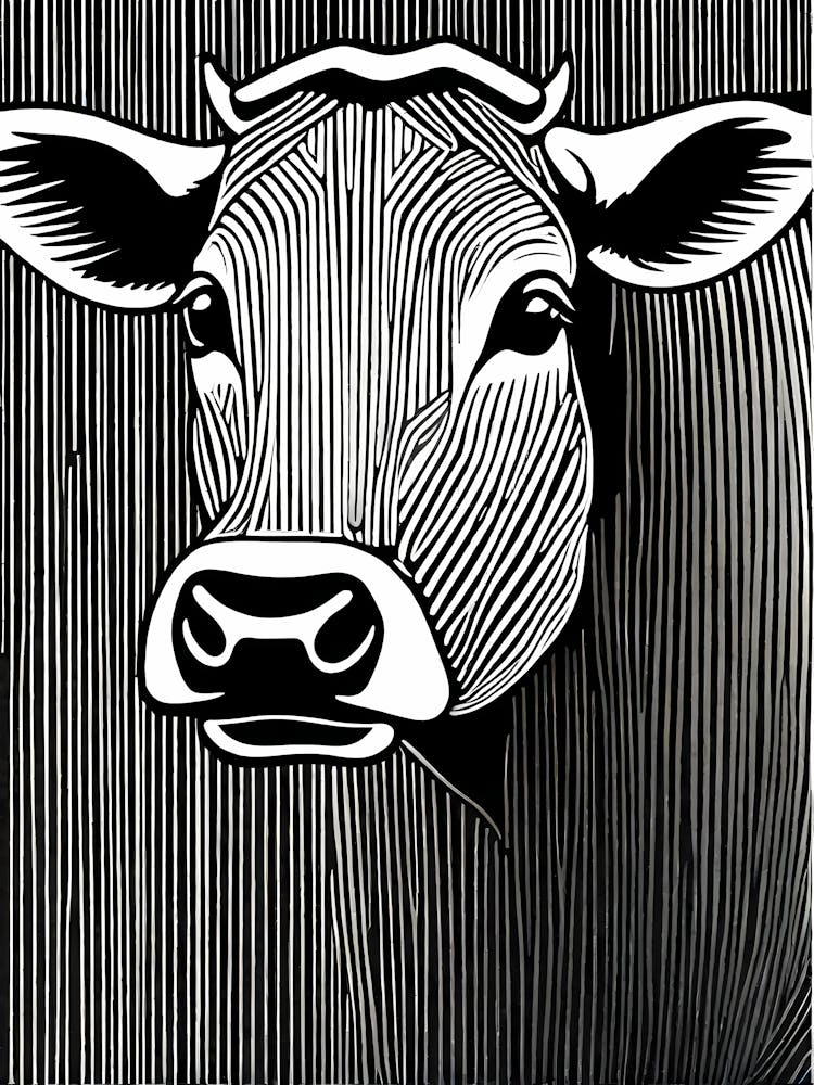 Kuh Linolschnitt Schwarz-Weiß-Kunst, Tierkunst, 162