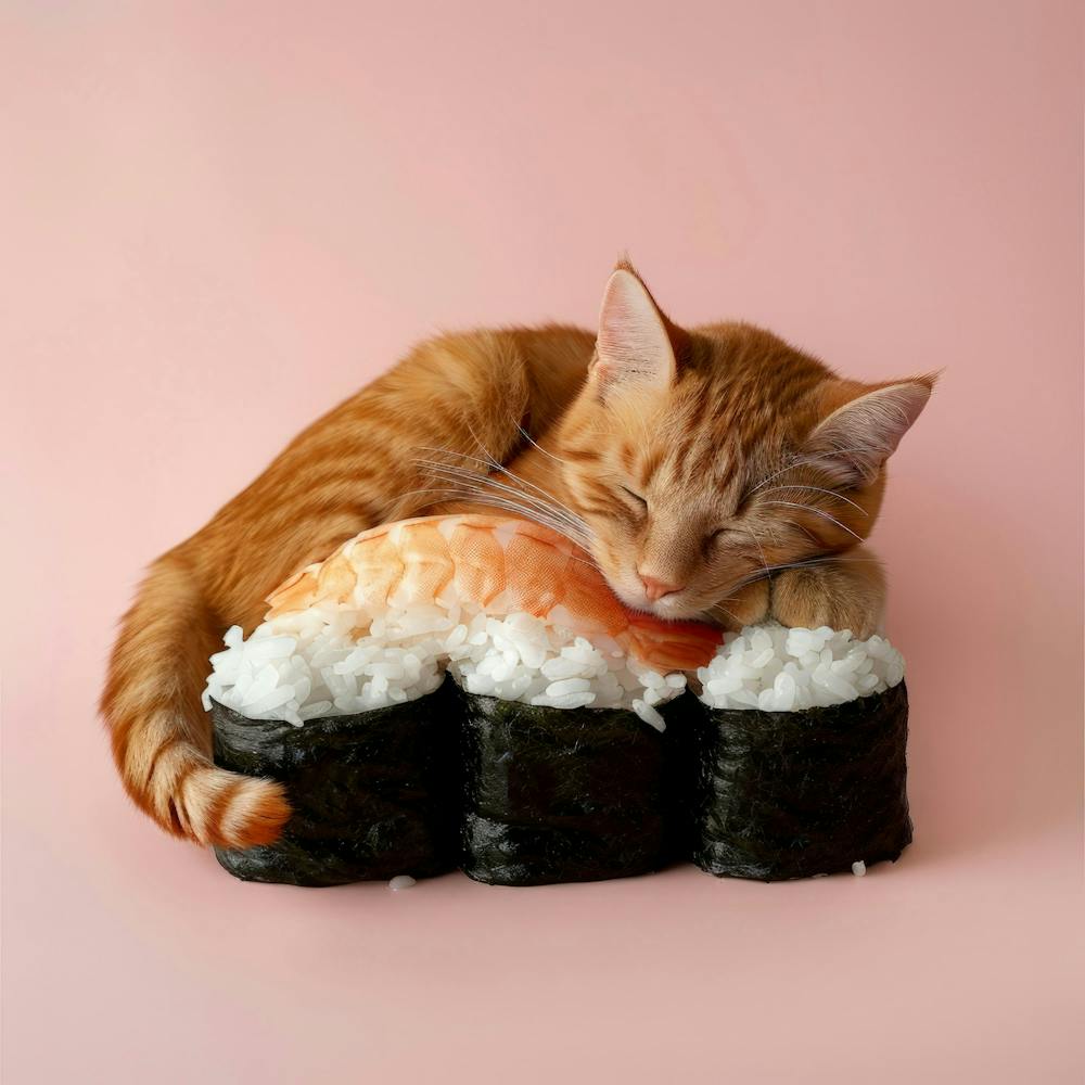 Cat Sleeping On Sushi 5