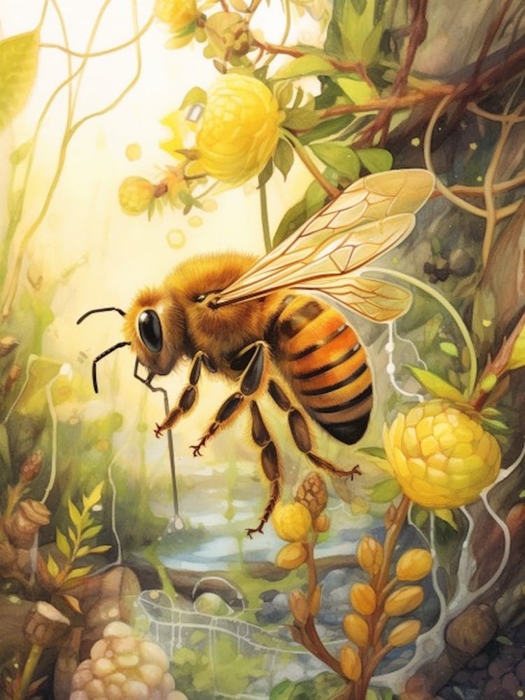 Long Horned Cellophane Bee Beehive Watercolour Illustration 4