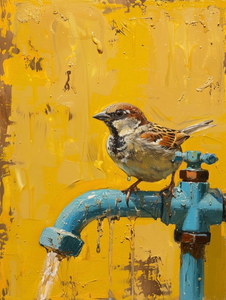 Sparrow On A Faucet 2