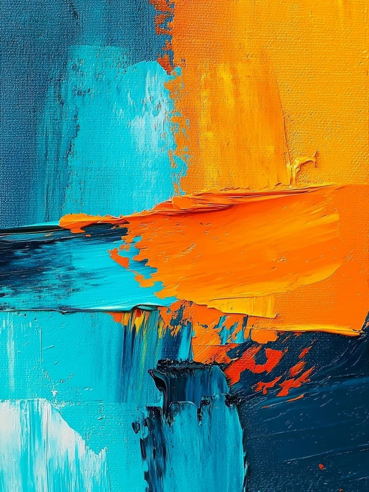Abstract Oil Painting Art Background Features Vibrant Orange And Cyan Oil Colors