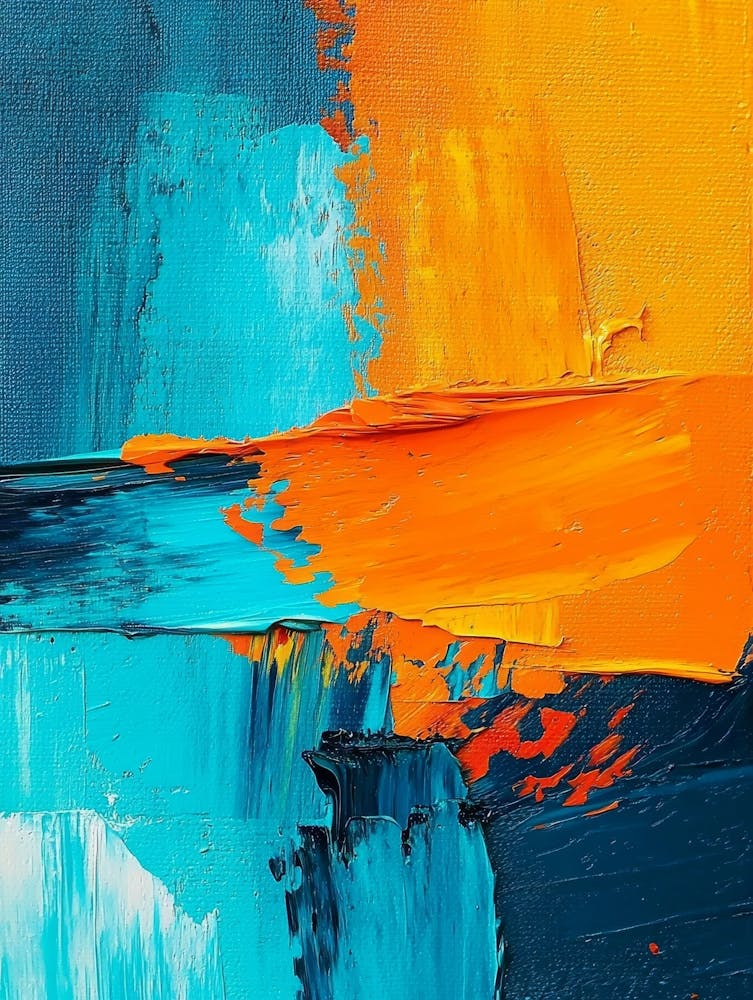 Abstract Oil Painting Art Background Features Vibrant Orange And Cyan Oil Colors