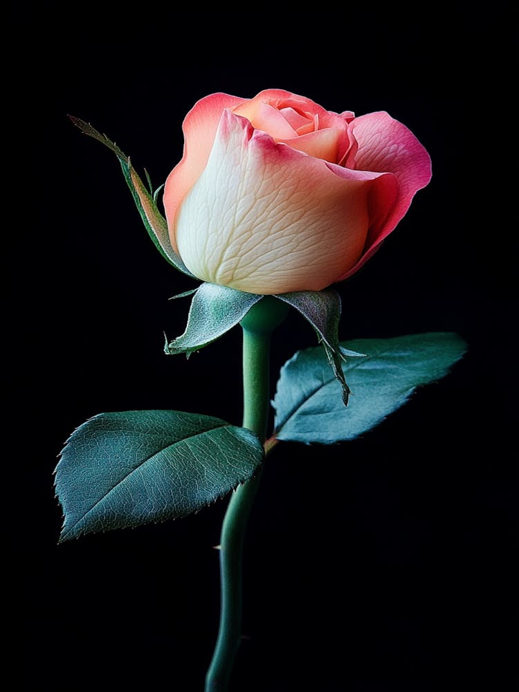 Single Rose Isolated On Black Background