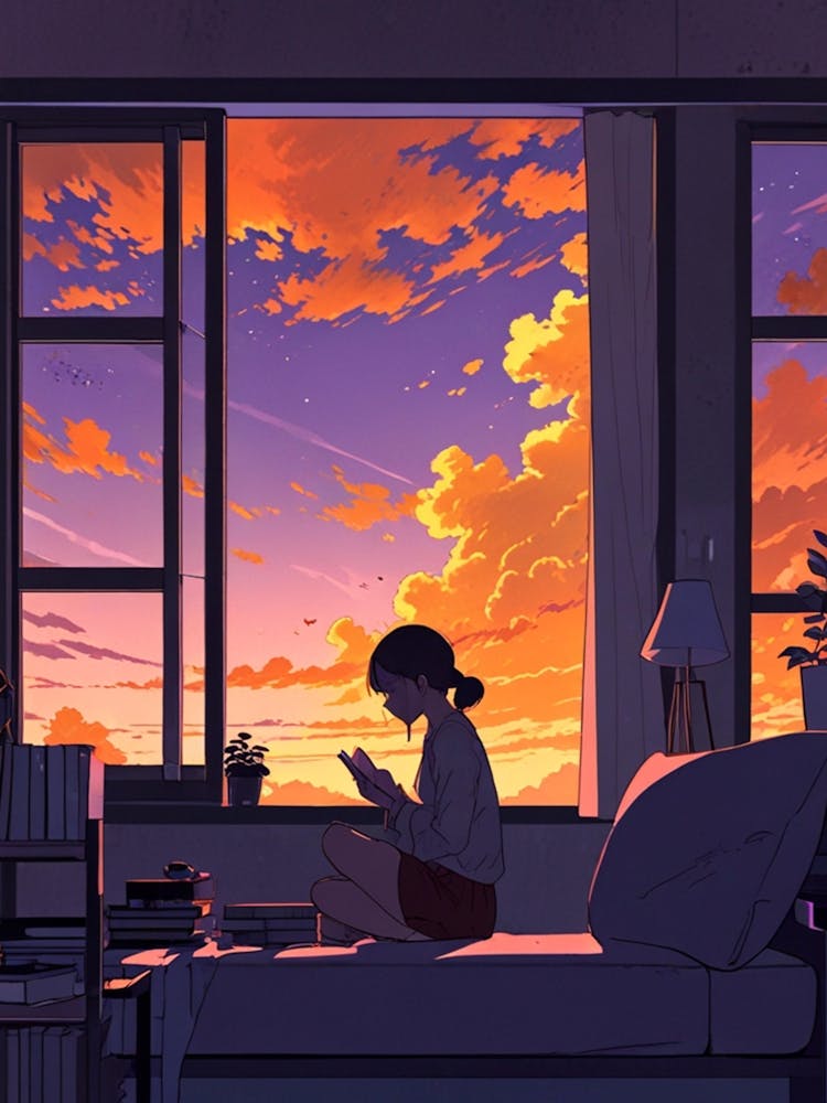 Anime Girl Reading A Book