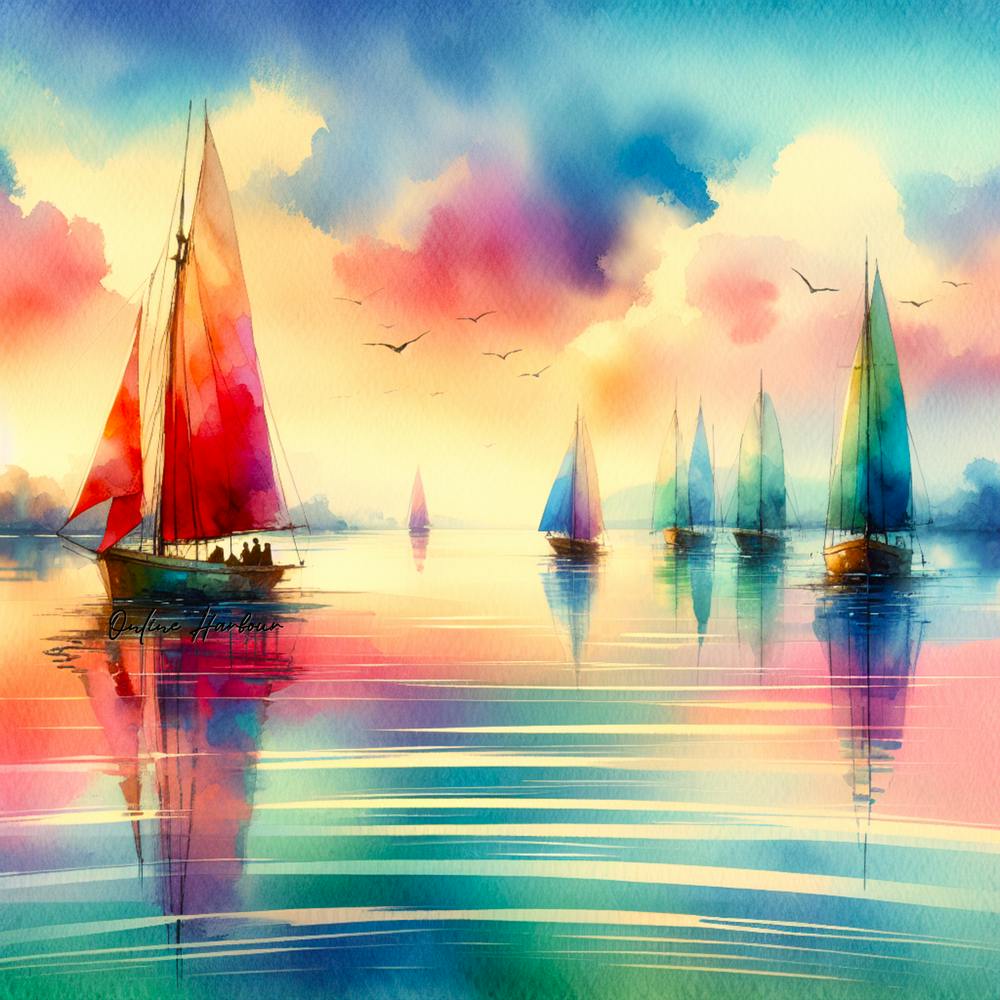 Sea Boats People Artwork Painting Square