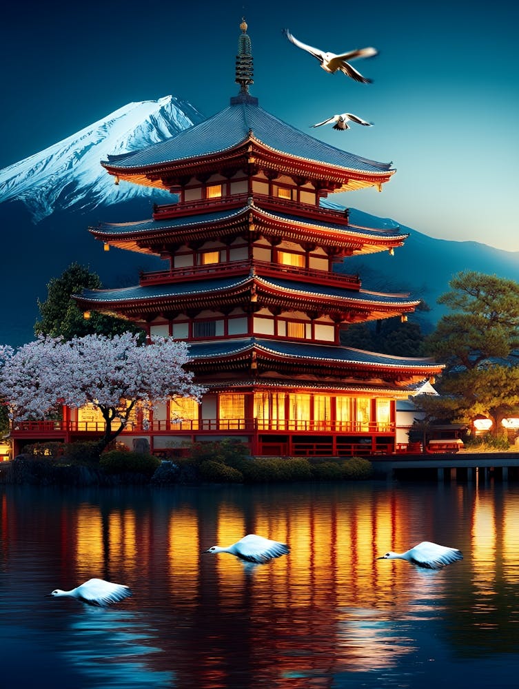Japanese Pagoda At Night