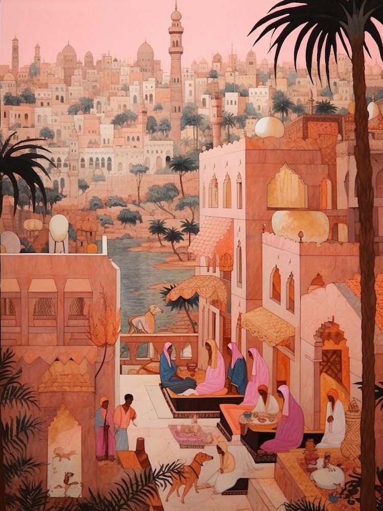 Cairo Egypt 4 Vintage Pink Travel Illustration