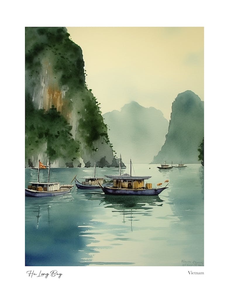 Ha Long Bay, Vietnam 2 Watercolour Travel Poster