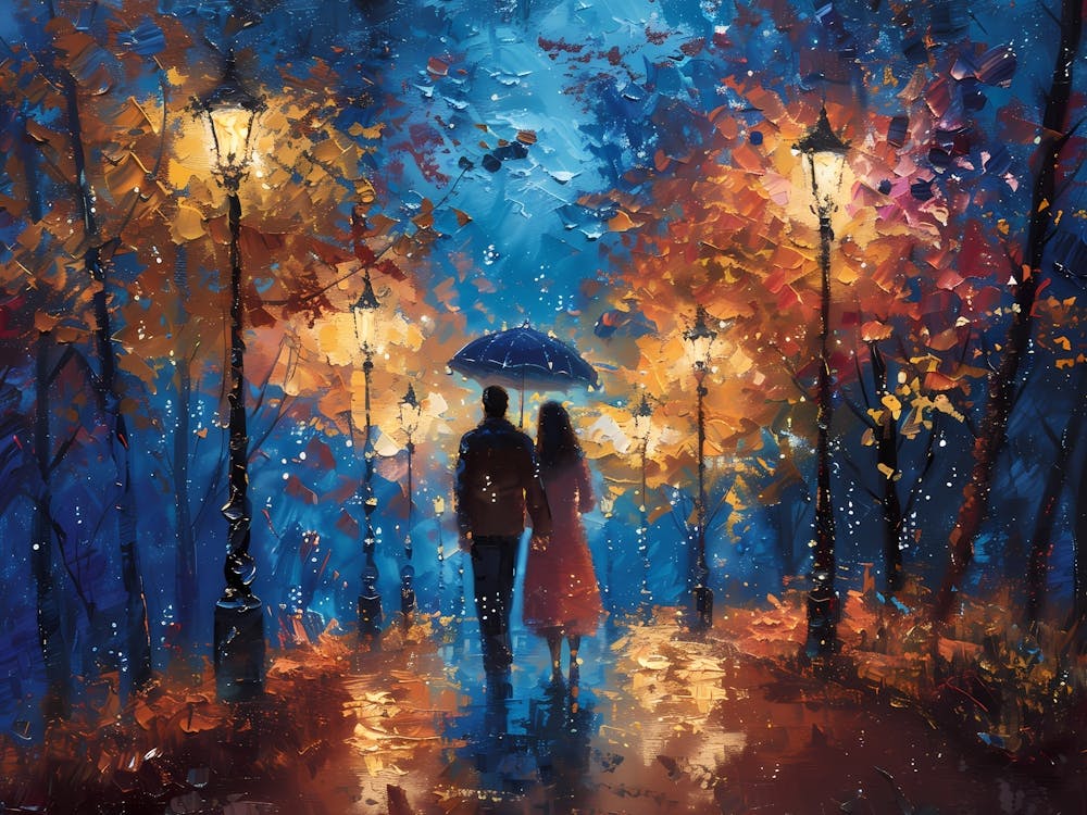 Couple's Stroll in Autumn Light