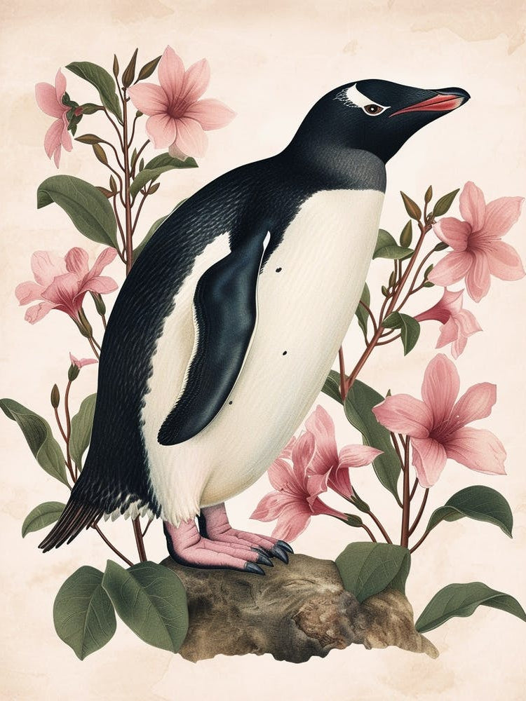 Adlie Penguin Saunders Island Vintage Botanical Painting 1