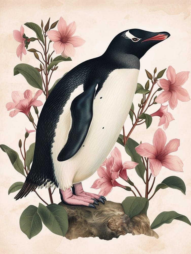 Adlie Penguin Saunders Island Vintage Botanical Painting 1