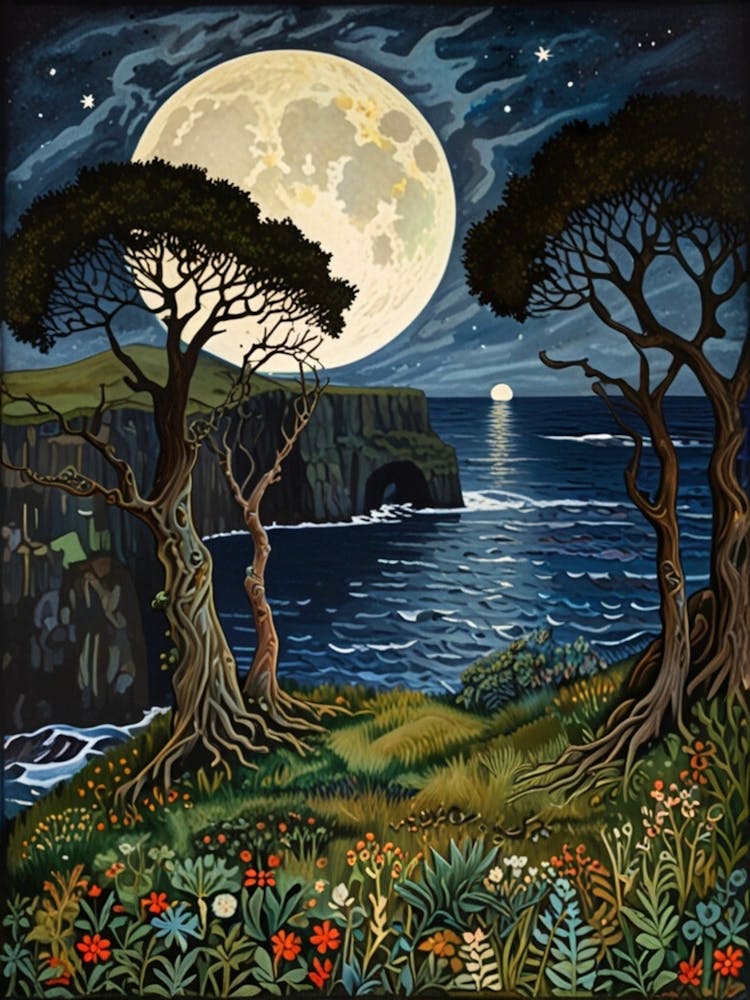William Morris Moonlight Over Cliffs