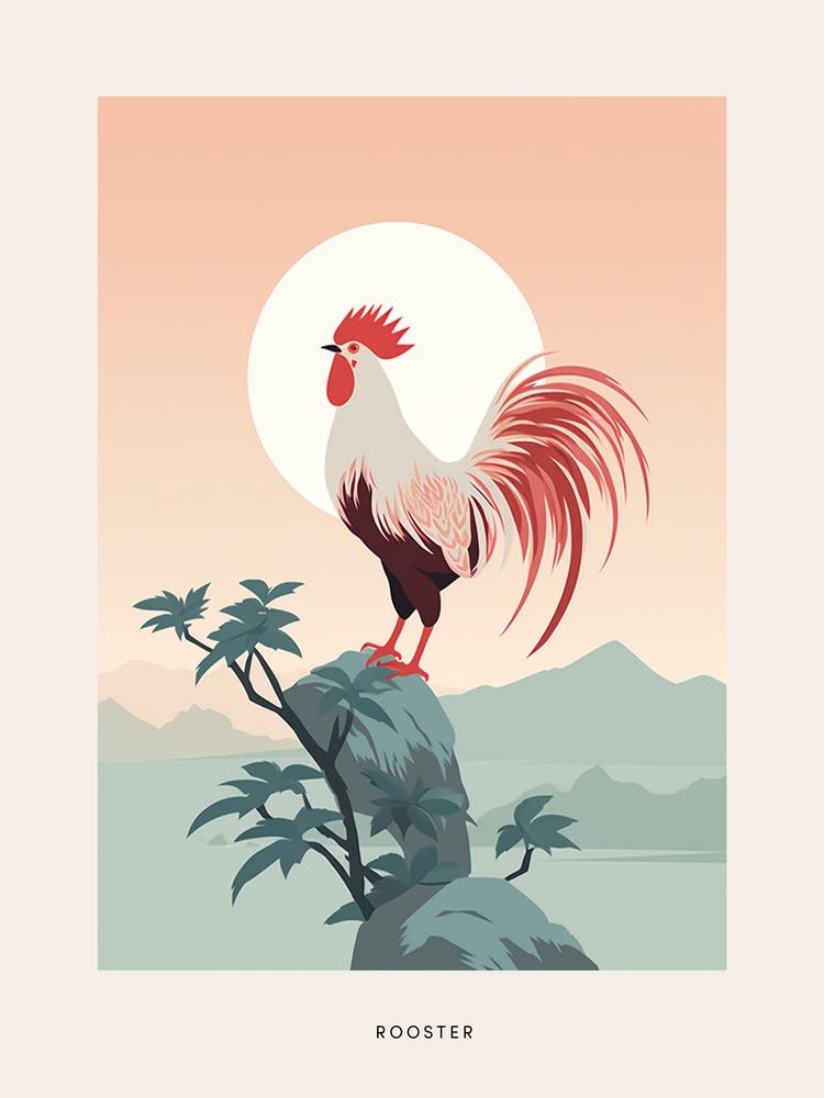 Minimalist Rooster 2 Bird Poster