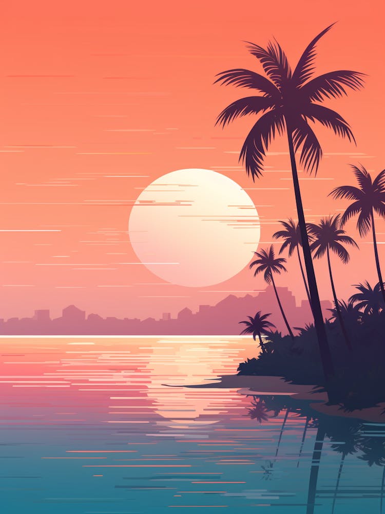 Illustration Of Half Moon Caye Belize In Pink Tones 1