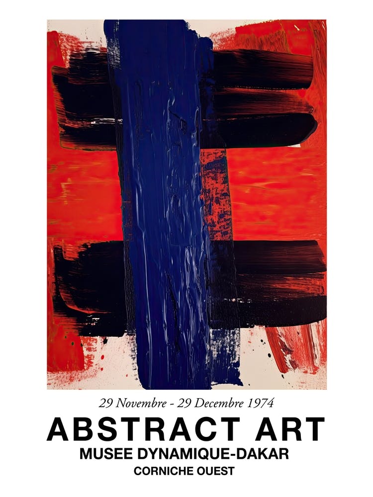 Affiche D'Exposition Abstraite Coups De Pinceau Bleus Et Rouges 2