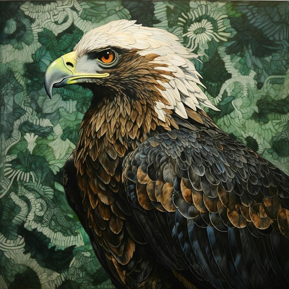 Ohara Koson Inspired Bird Painting Golden Eagle 4 Square