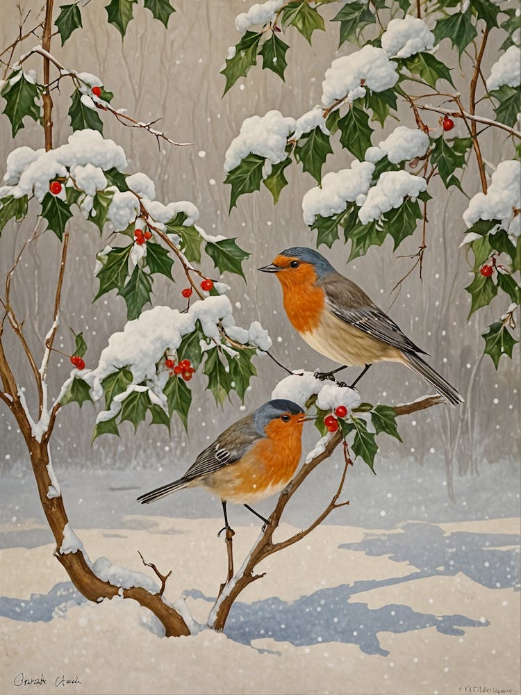 Rouge-gorges Dans La Neige n°2