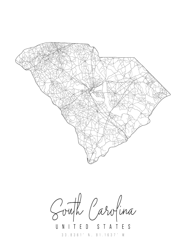 South Carolina Minimal Street Map