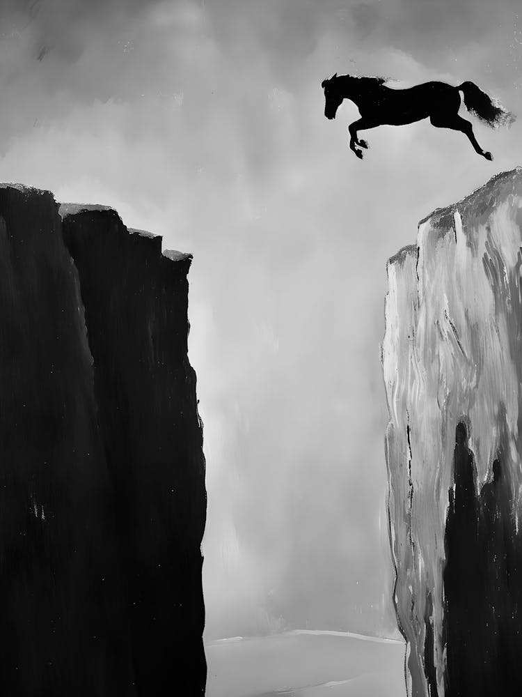 Horse Jumping Over Cliff