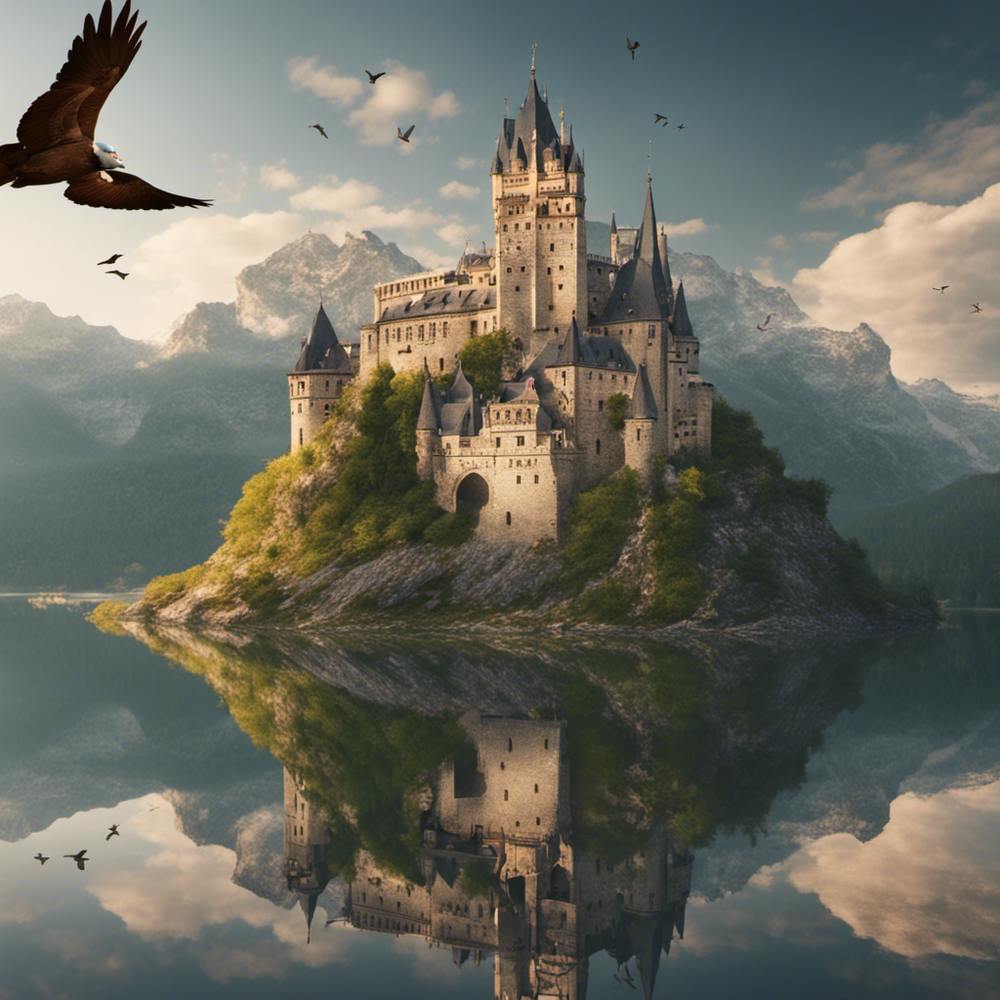 Eagle Flying Over Castle