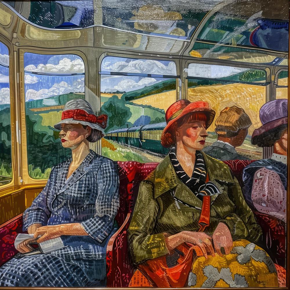 Vintage Train journey in Style of David Hockney