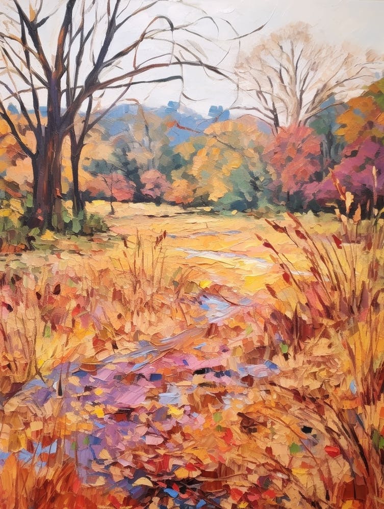 Autumn City Park Painting Hampstead Heath Park London 1