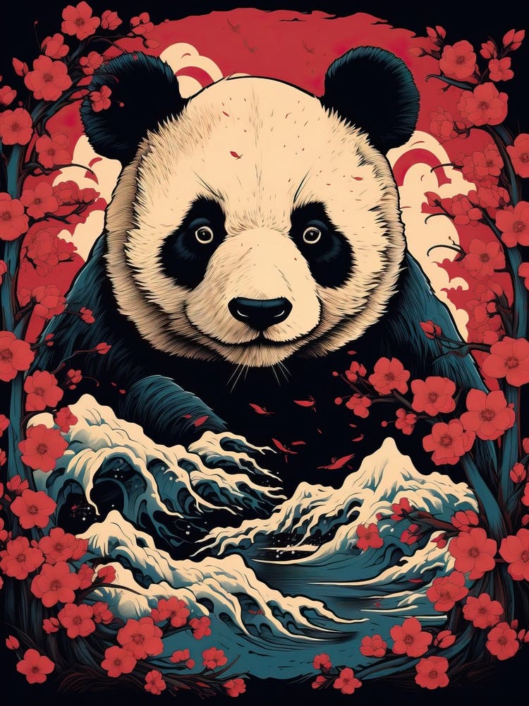 Panda Animal Drawing In The Style Of Ukiyo E 3