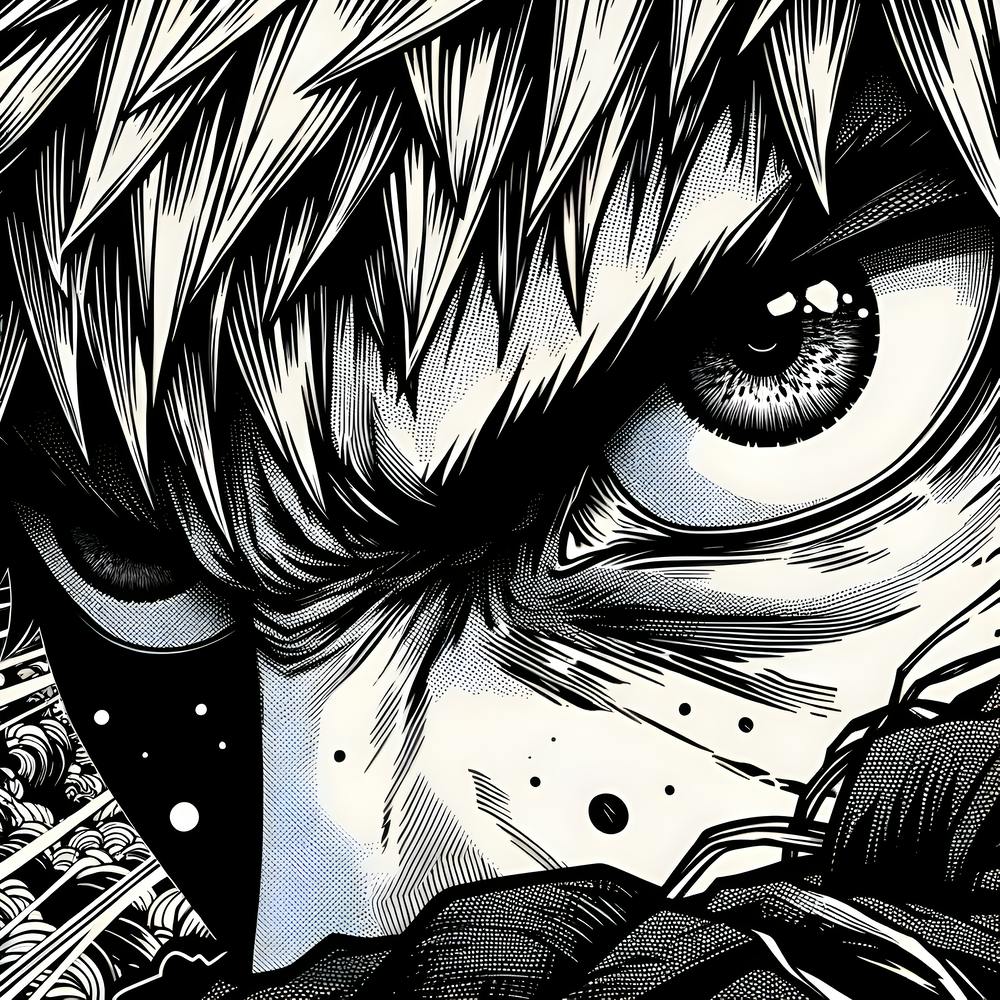 Japanese character close up, black and white