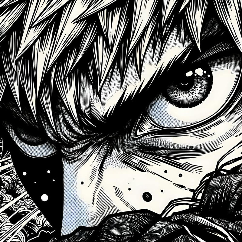Japanese character close up, black and white