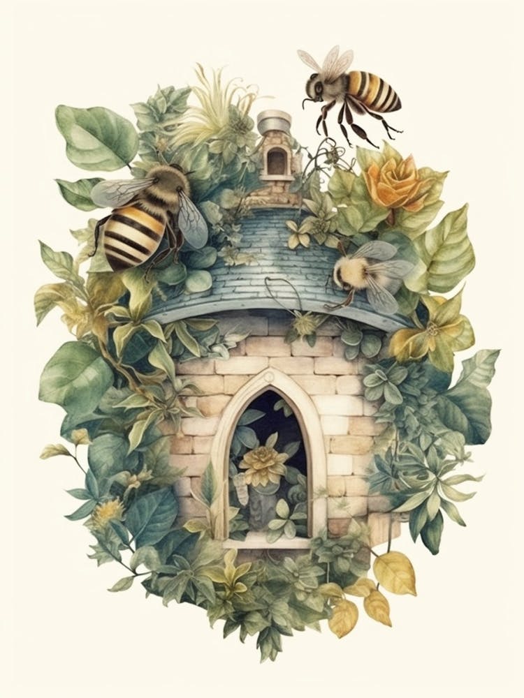 Gypsy Cuckoo Bee Beehive Watercolour Illustration 1