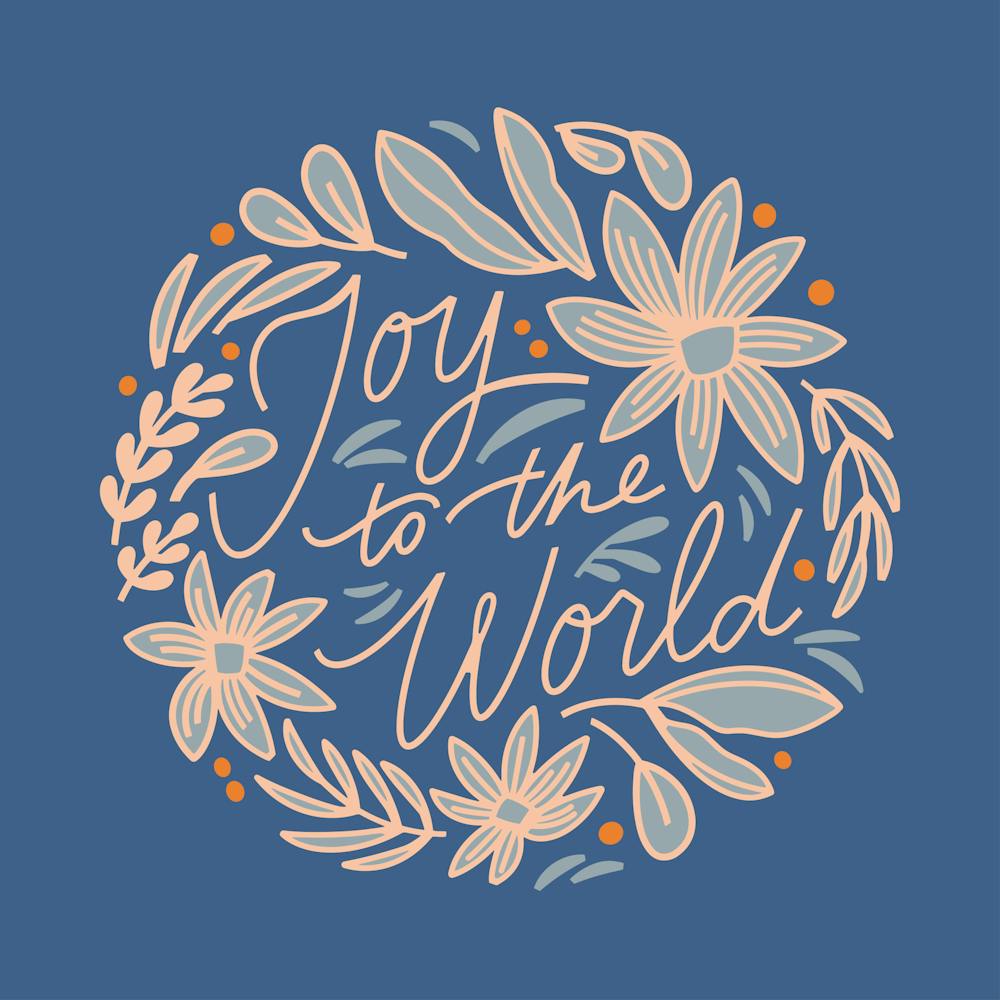 Joy to the World Blue Square Illustrated