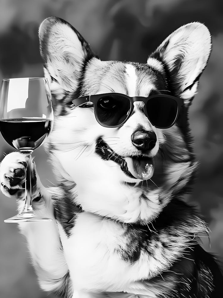 Corgi With A Glass Of Wine
