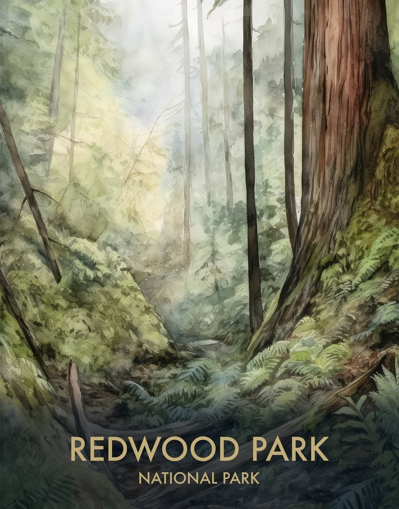 Redwood National Park Watercolour Vintage Travel Poster 4