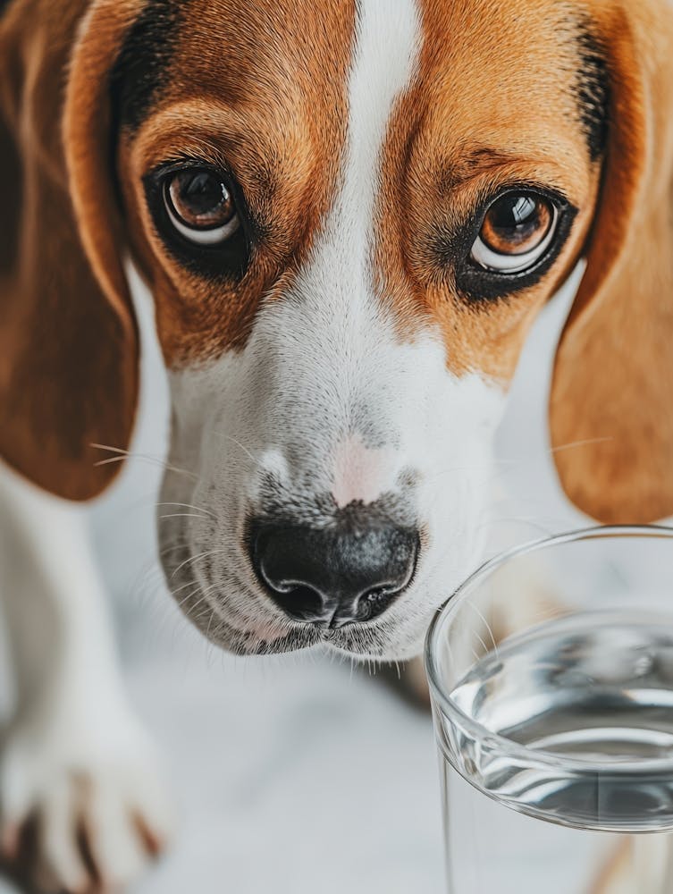 Beagle buvant de l'eau. Généré par IA. Art Mural