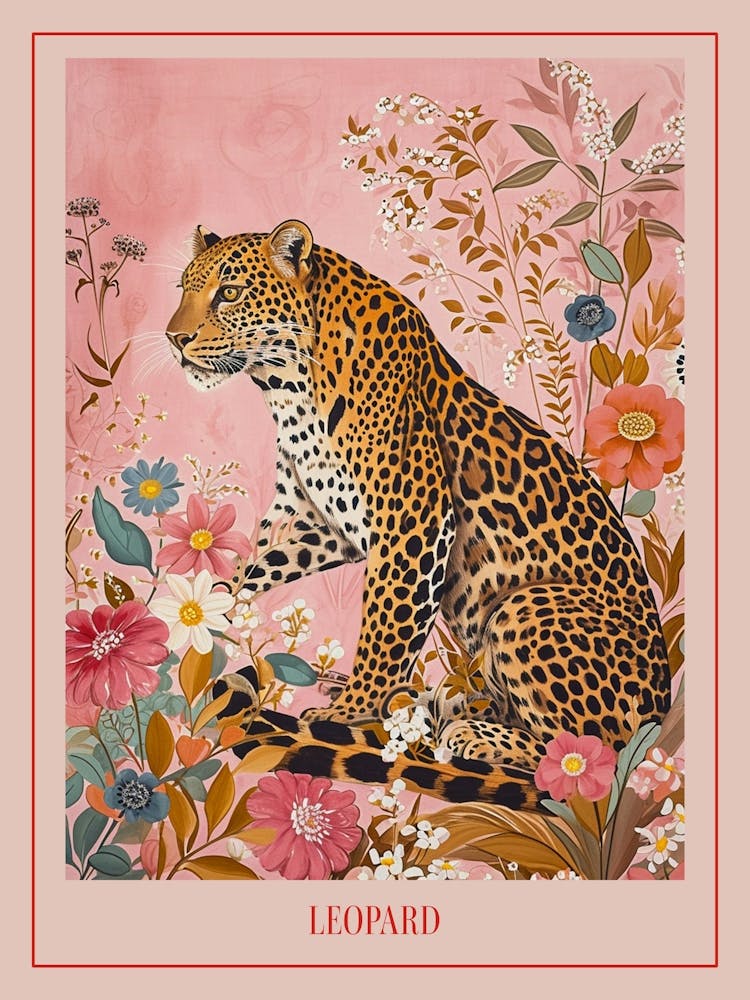 Floral Animal Painting Leopard 1 Poster