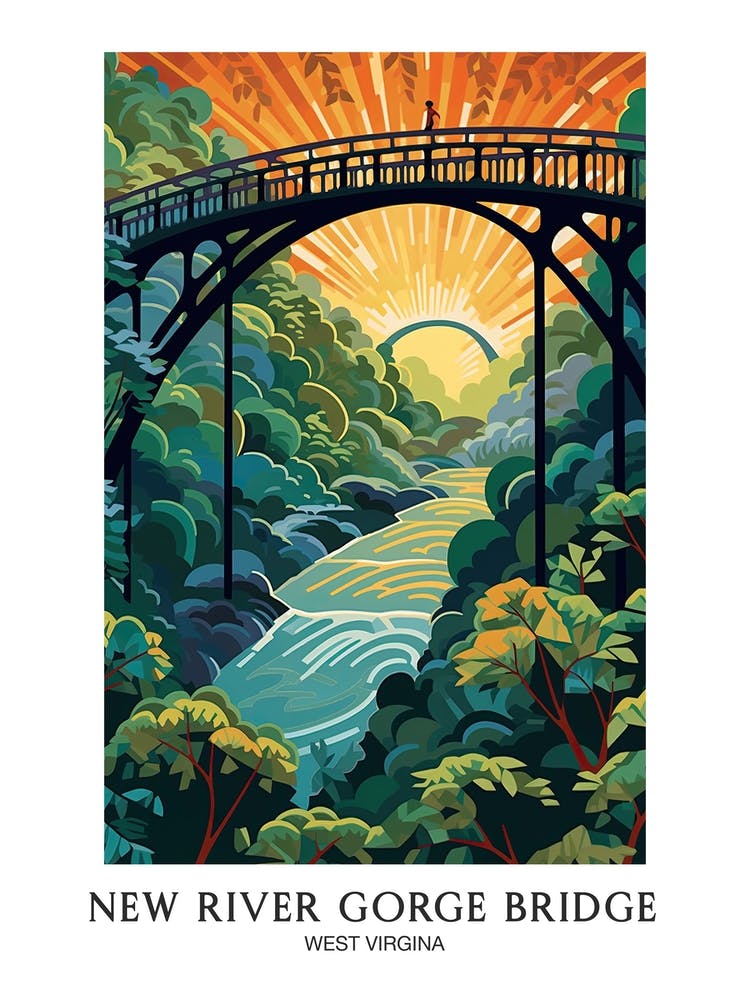New River Gorge Bridge, West Virgina Colourful 3 Travel Poster