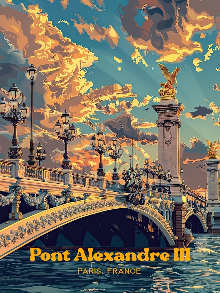 Pont Alexandre Iii Bridge Paris Travel Illustration