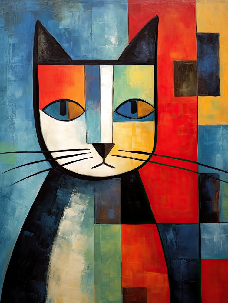 Minimalist Meow: Cubist Sad Cat Compositions