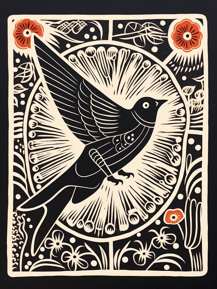 B&W Bird Linocut Swallow 3