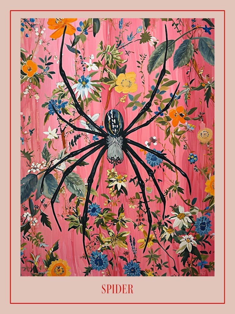 Floral Animal Painting Spider 4 Poster