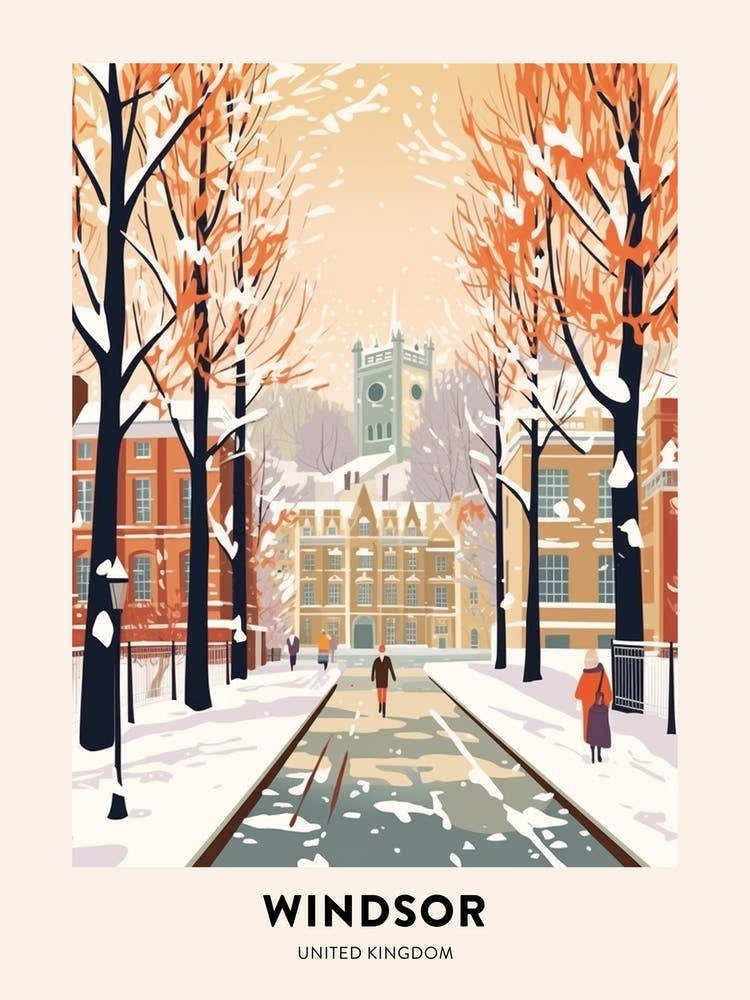Vintage Winter Travel Poster Windsor United Kingdom 2