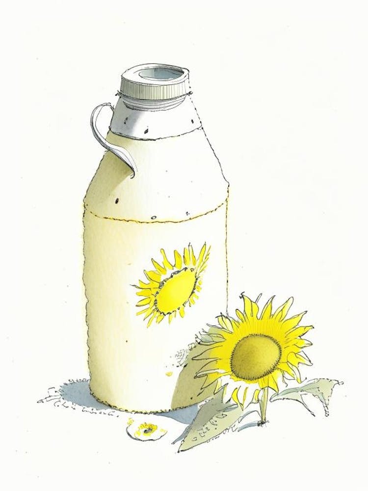 Sunflower Seed Milk Dairy Food Pencil Illustration