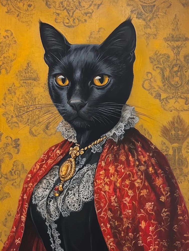 Vintage Royal Lady Cat Portrait, Victorian Animal Painting, Dressed Animal, Renaissance Black Panther Printable, Animal Lover Gift